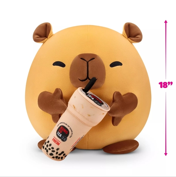 18" Large Capybara and Boba Tea SNACKLES Plush squishmallow Soft Stuffed Animal - Picture 1 of 4